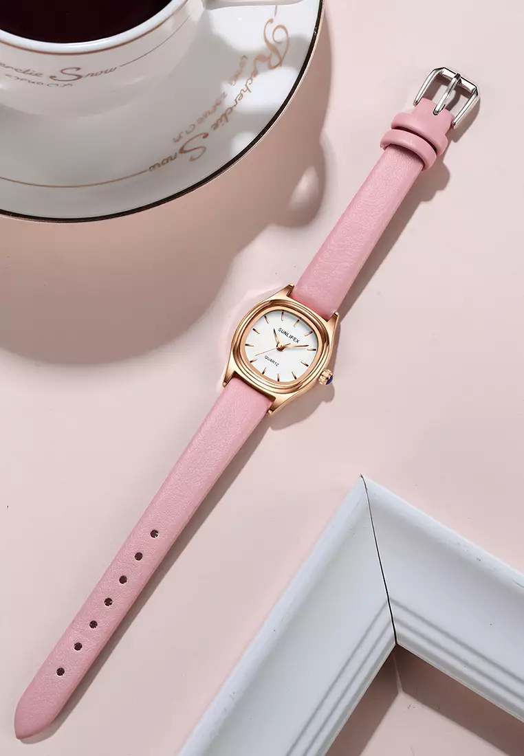 Jam Tangan Wantia Casual Fashion Dial Kotak Analog Quartz Strap Leather Jam Tangan Cewek pink