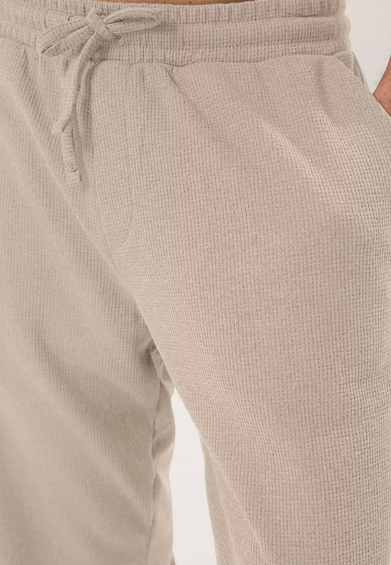 Beige Oversize/Wide Cut Textured Tracksuit Set Tmnss25Em00010