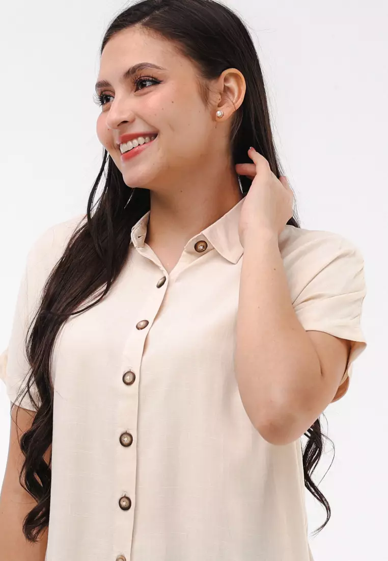 Soft Linen Woven Short Sleeves Blouse
