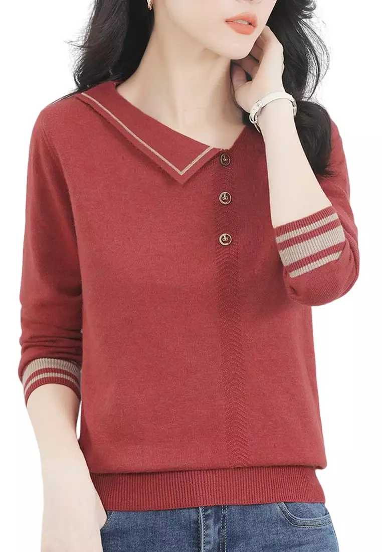 Red v neck cheap sweater women's