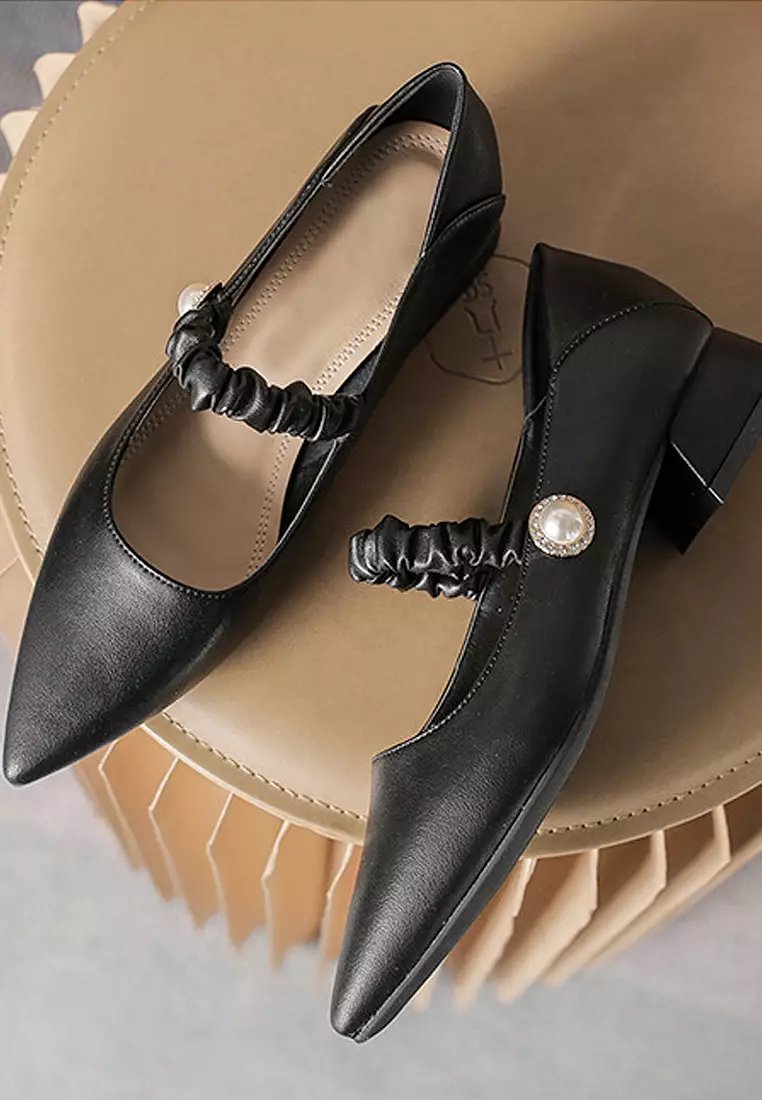 VANSA Simple Leather Elastic Strap Low Heel Shoes VSW-F1020-6