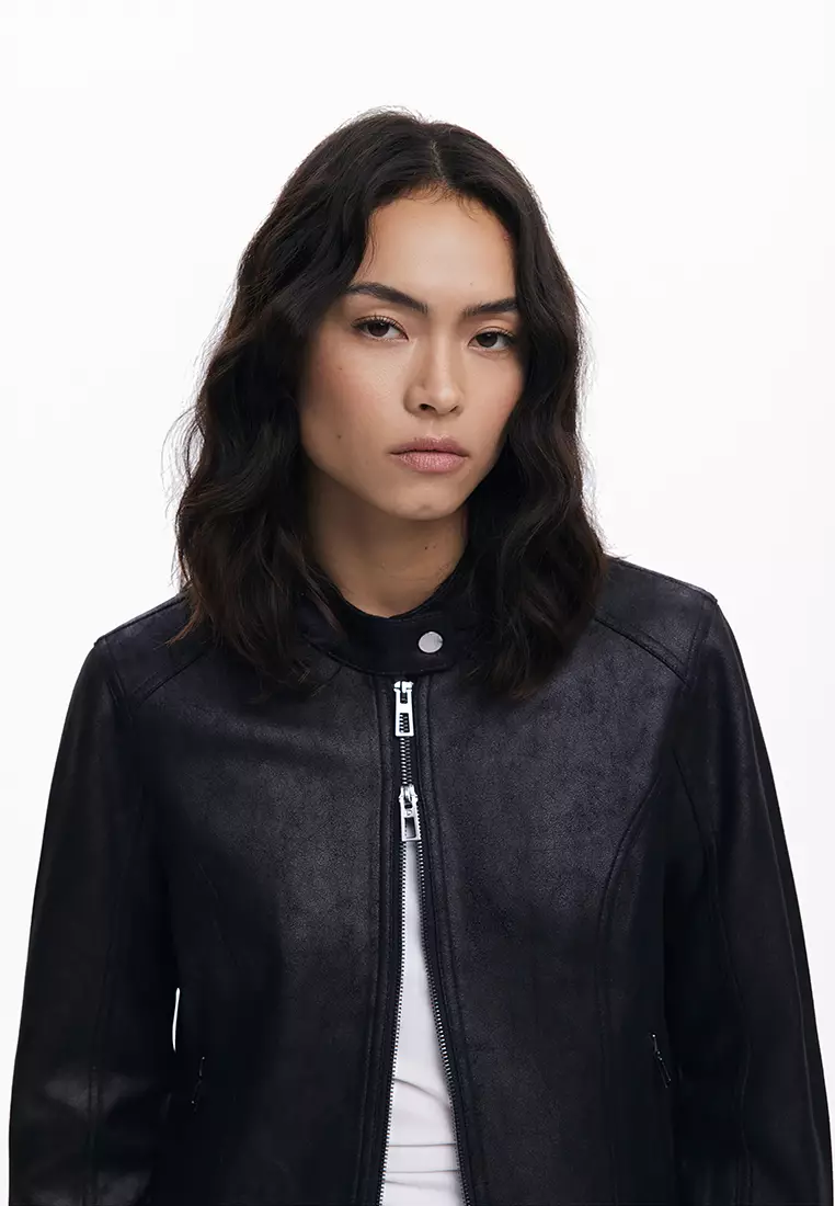 Combined faux leather jacket