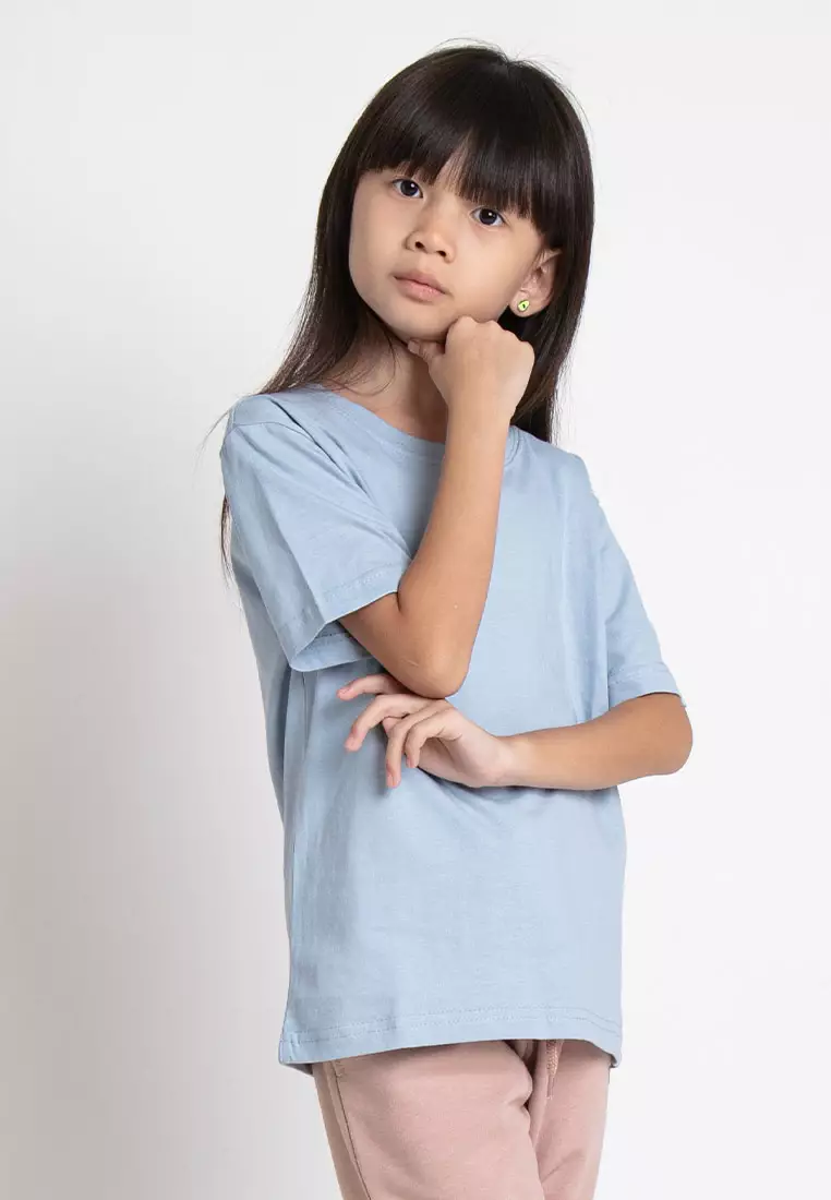Forest Kids Unisex 100% Cotton Short Sleeve Plain Tee Boy Girl T Shirt Kids - FK2052 - 36DkGreyBlue