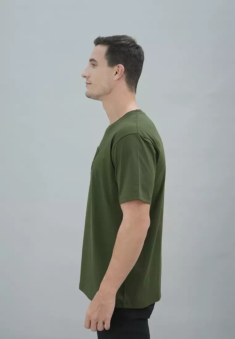 LGS Street - Kaos Casual Pria Lengan Pendek Gambar Sablon Warna Hijau Army Regular Fit - ST.30.H076.019.C