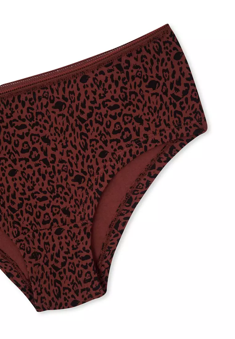 3-Pack Red Brown-Dark Beige Basic Hipster, Leopard Print, Underwear for Women
