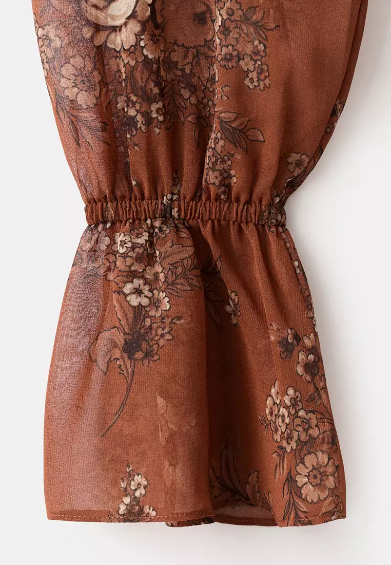 Floral-Print Blouse with Bow