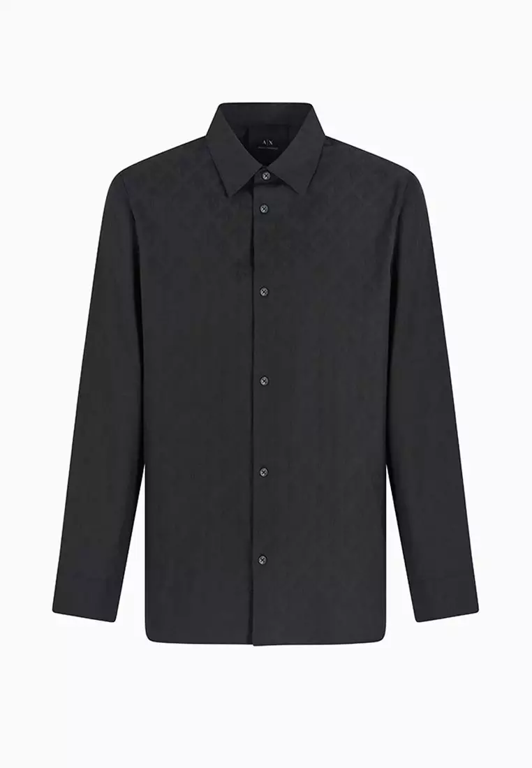 Regular Fit Cotton Shirt With Allover Logo In Tone