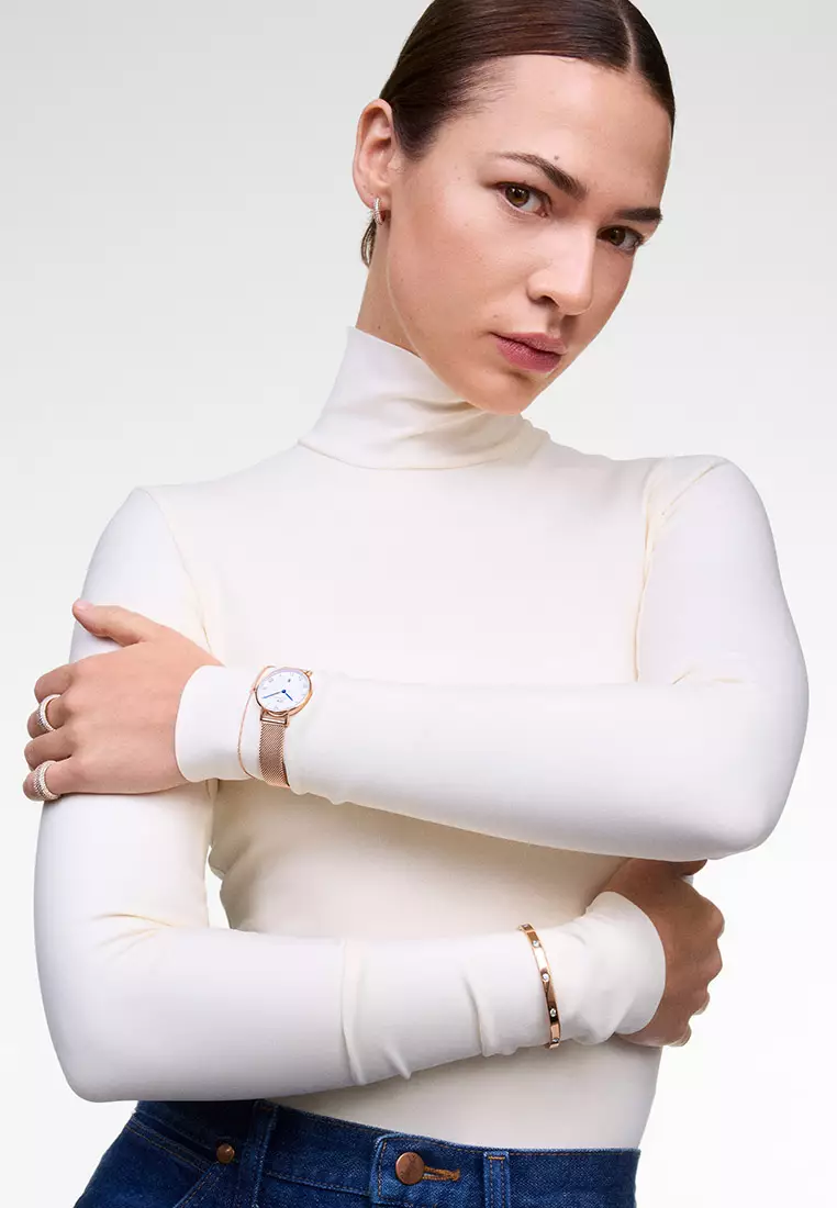 Petite 28mm Roman Numerals Date Melrose White Rose Gold Women Watch stainless steel watch DW Official Authentic Original