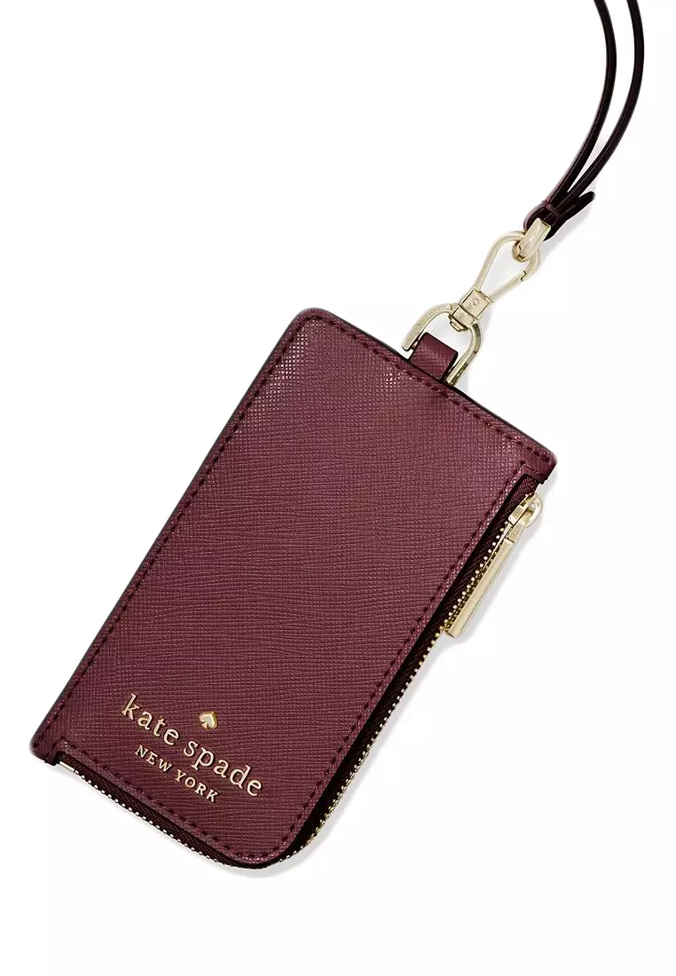 Kate Spade New York Leather Card Case Staci Lanyard Card Holder Black