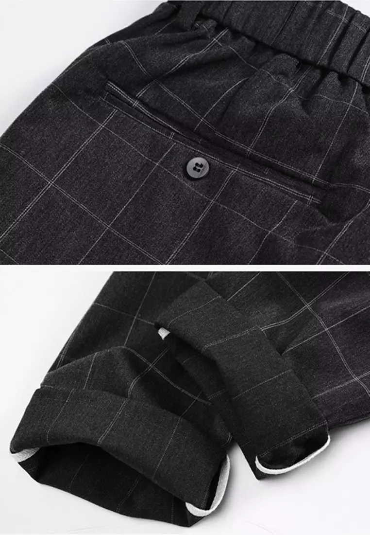 Man's Checked Slim Ankle Suit Pants