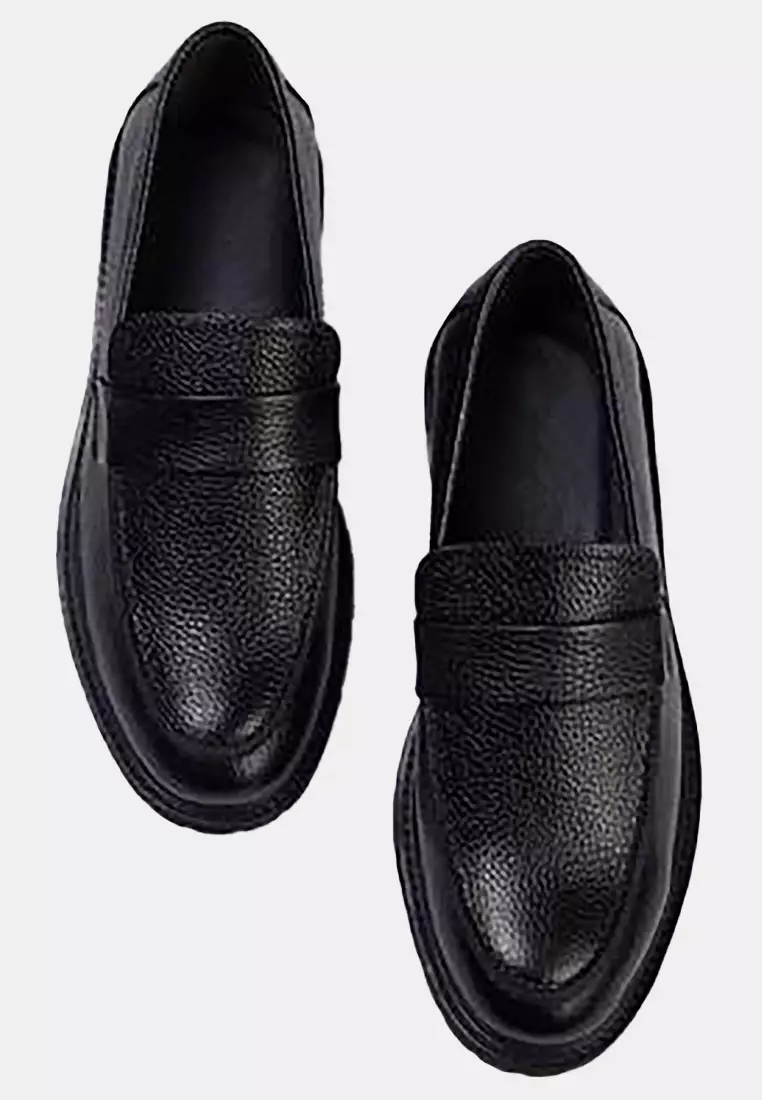 Black Genuine Leather Men's Loafer Shoes Takaw26La00004