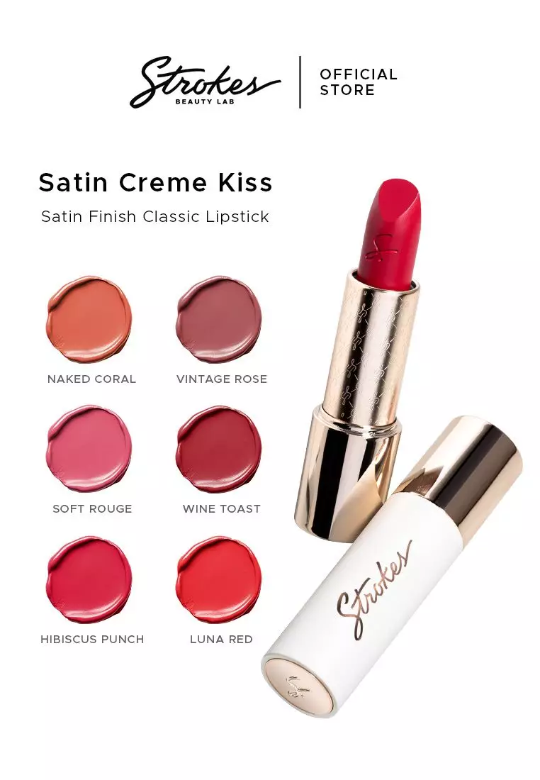 Satin Creme Kiss Bullet Lipstick in Luna Red