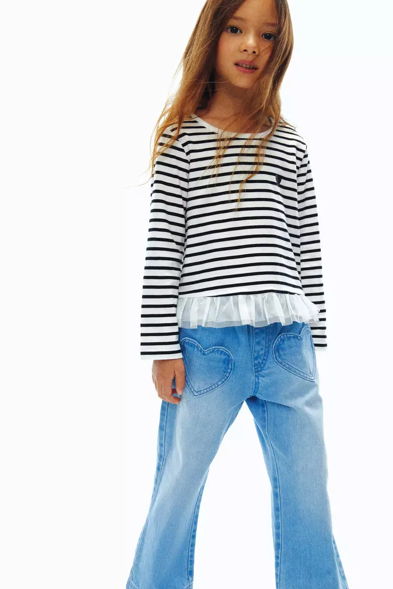 Wide-leg denim trousers