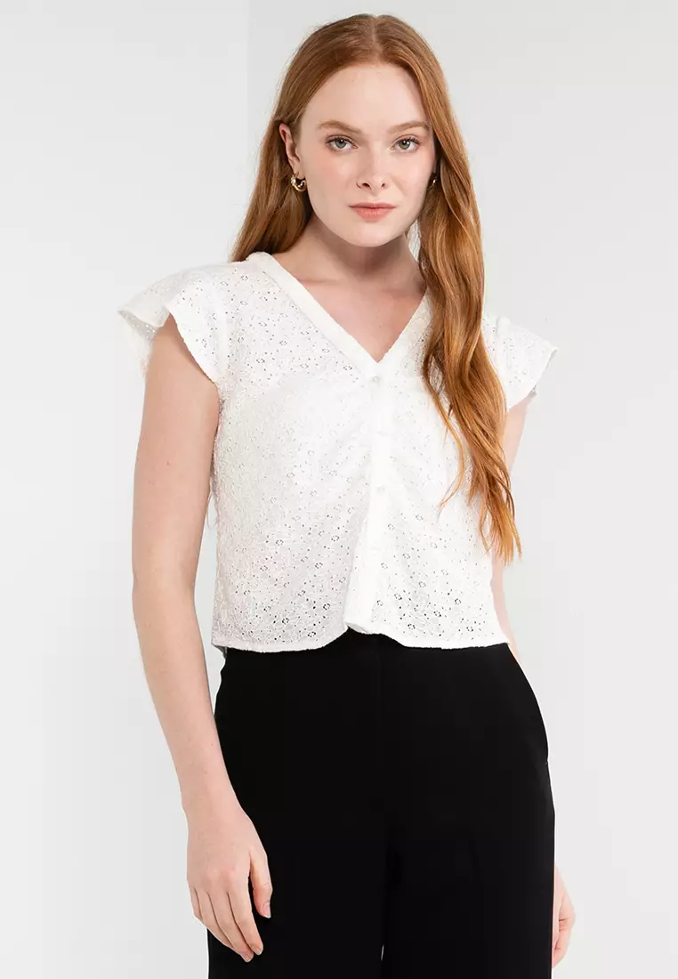 Buy Vero Moda Eva Cap Sleeve V-Neck Shirt in Snow White 2024