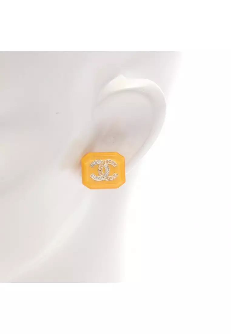 Buy Chanel Pre-Loved Chanel coco mark earrings GP Rhinestone yellow ...