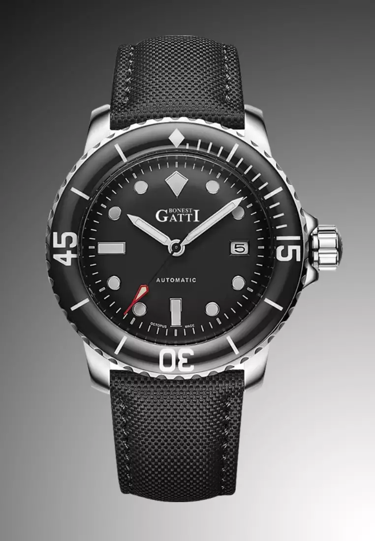 自動中性不鏽鋼手錶，皮革錶帶