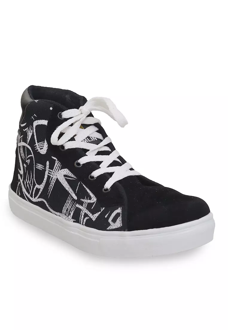 Chinaka Sepatu Boots Pria Wanita Desain Abstrak Casual Shoes Lighweight Material Canvas ORIGINAL - Black White