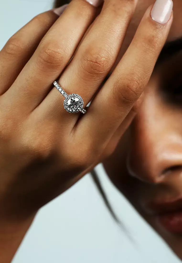 1.08ct Classic Round Certified Lab Grown Diamond Halo Engagement Ring with Pavé Band in 18K White Gold