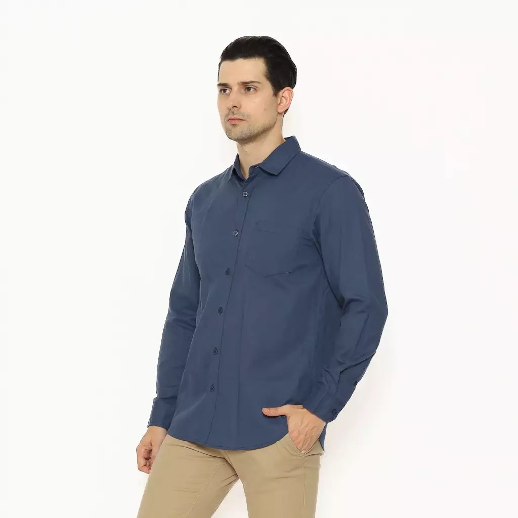 AMK Kemeja Pria Lengan Panjang SHS Benjamin L/s Navy Blue