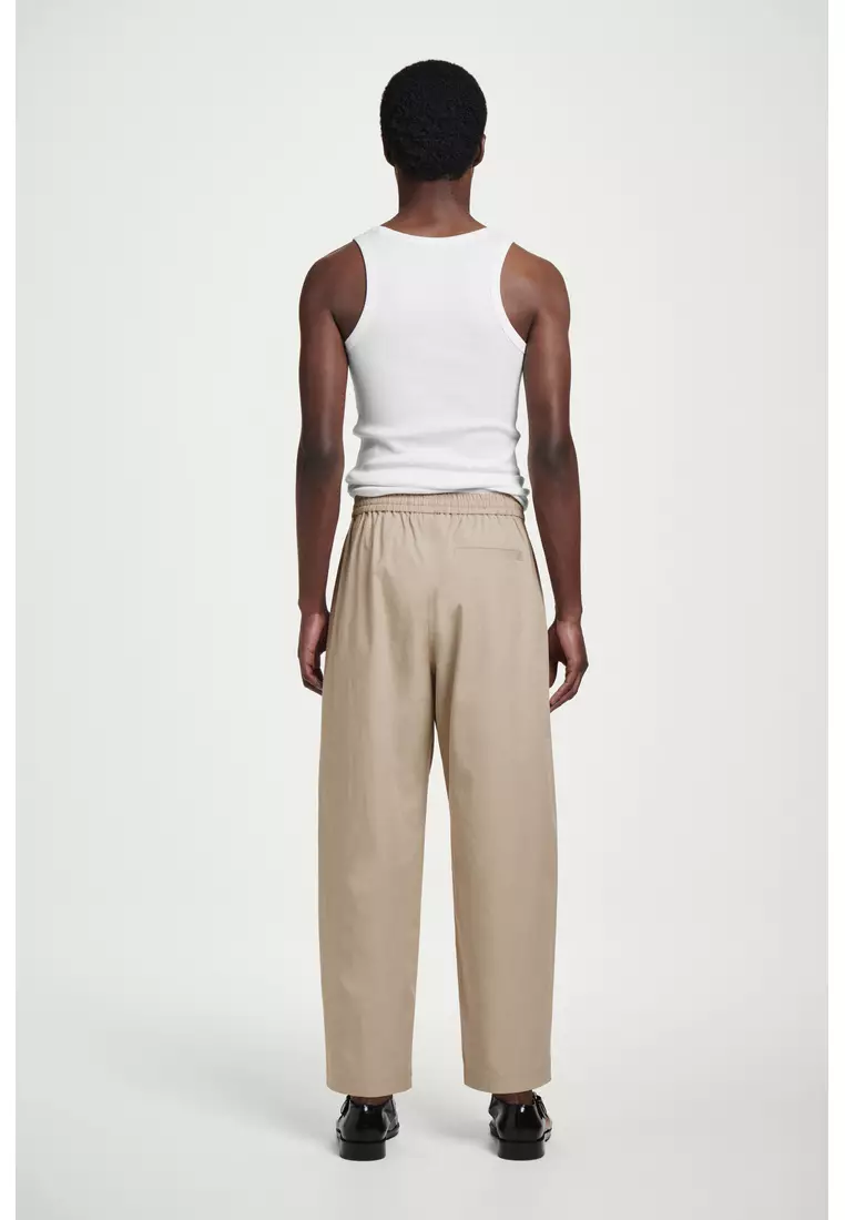 CROPPED ELASTICATED RELAXED-FIT WIDE-LEG TROUSERS