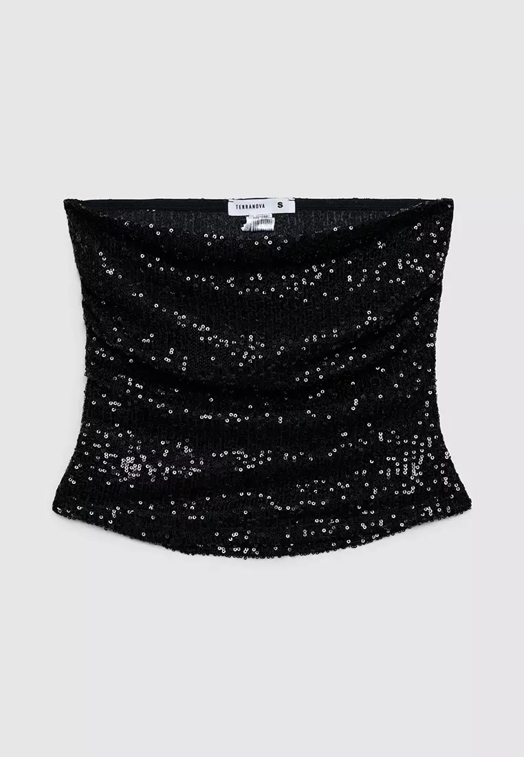 Women's Sequined Cowl-Neck Tube Top