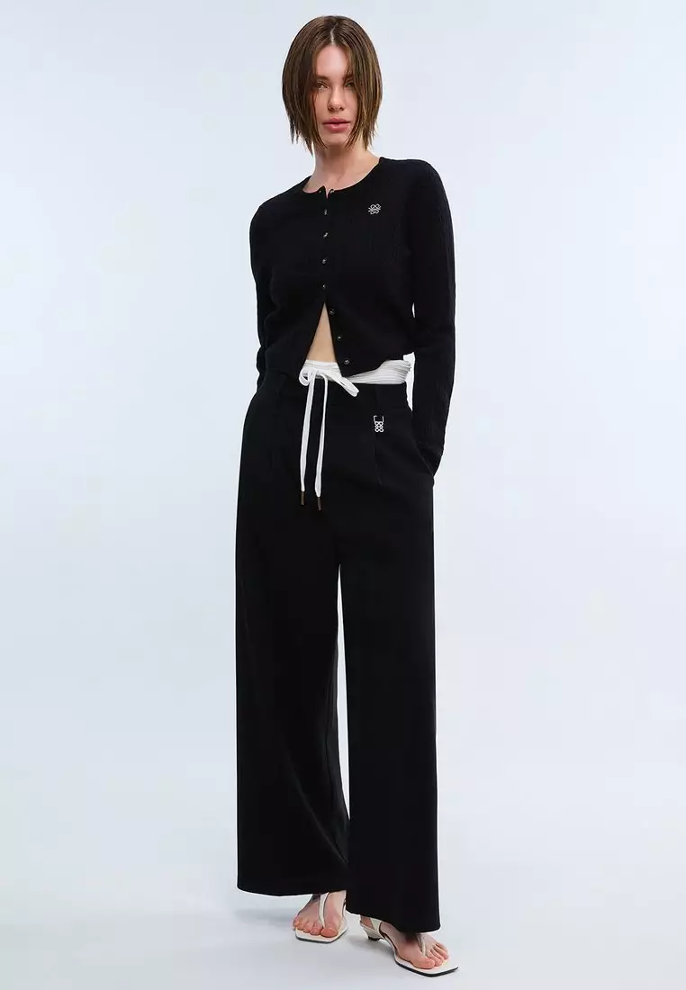 Ribbed Button Front Knit Cardigan - Black