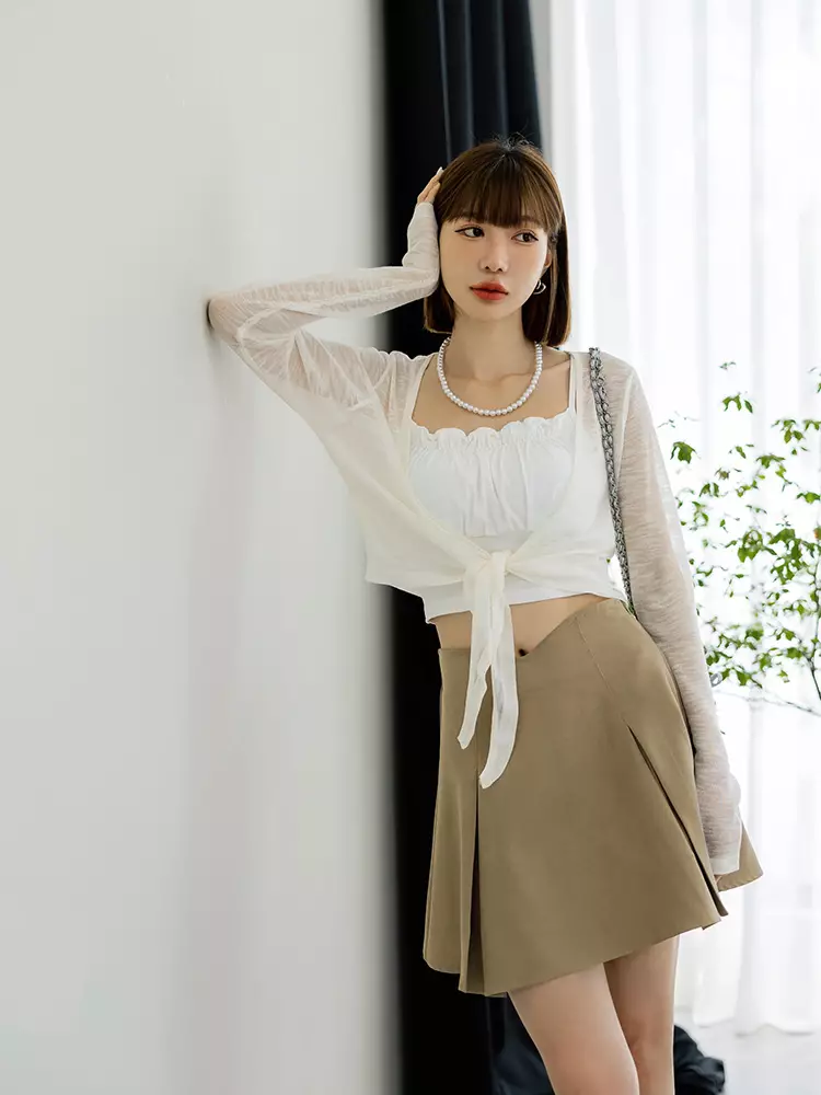 V-shaped pleated A-line blazer set mini skirt [CA2981]