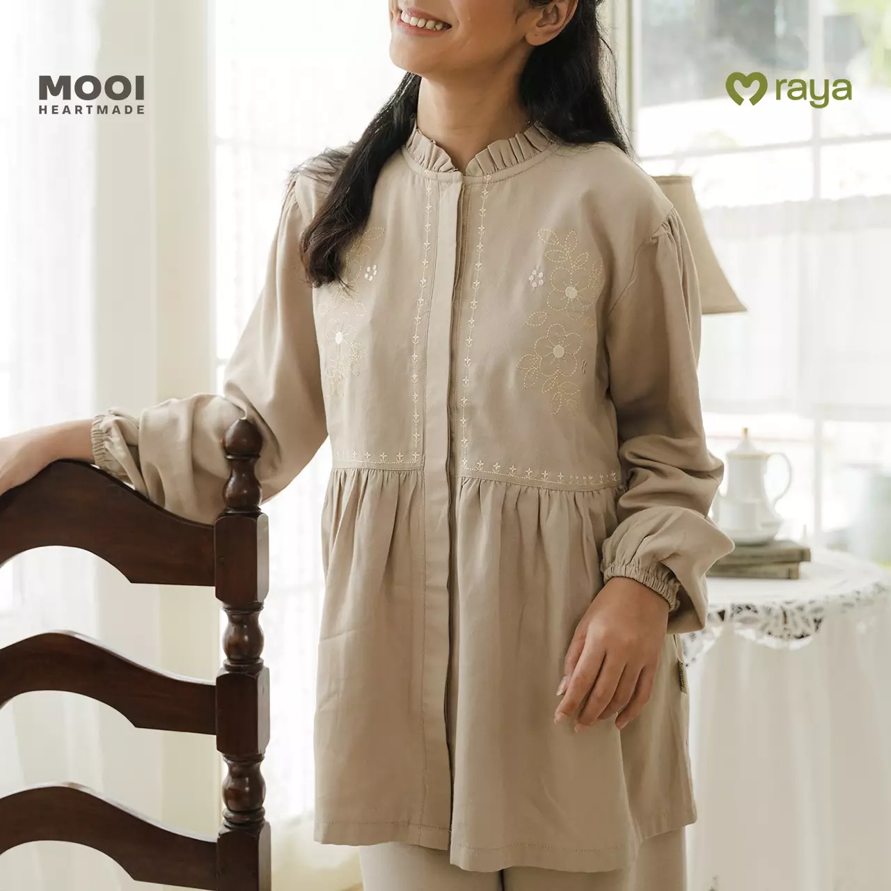 Mooi Tunik Wanita Atasan Wanita Raya Collection Liyana Tunik Adult Basic Series 2026 - Brown Beige