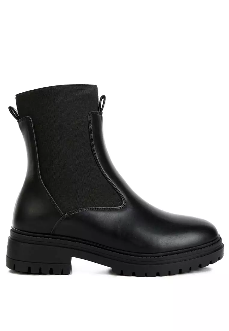Discount on London Rag  shoes - SKU: Black Faux Leather Chunky Chelsea Boots