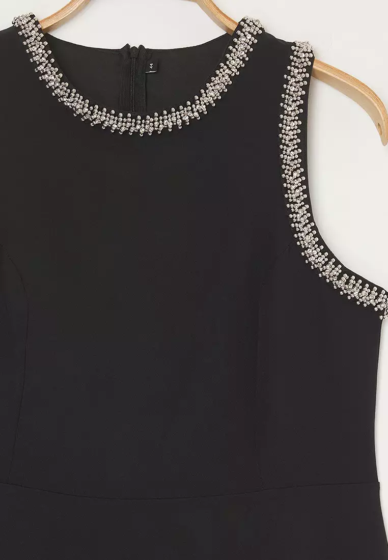 Black Stoned Sleeveless Midi Length A-Line Woven Evening Dress/Night/Graduation/Engagement Dress Tbbss25Ah00053