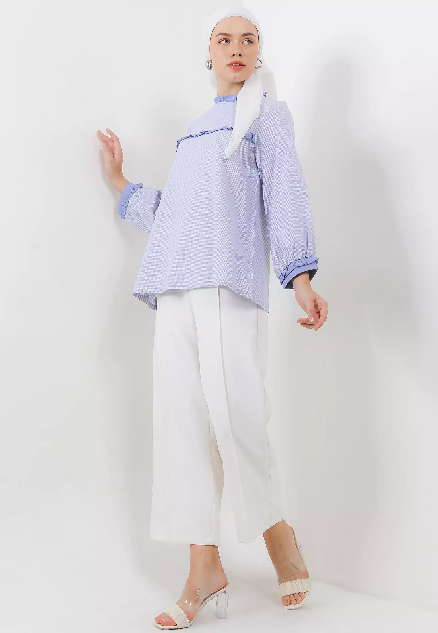 MFMW Chrystal Atasan Blouse Grey Motif Kotak Kecil