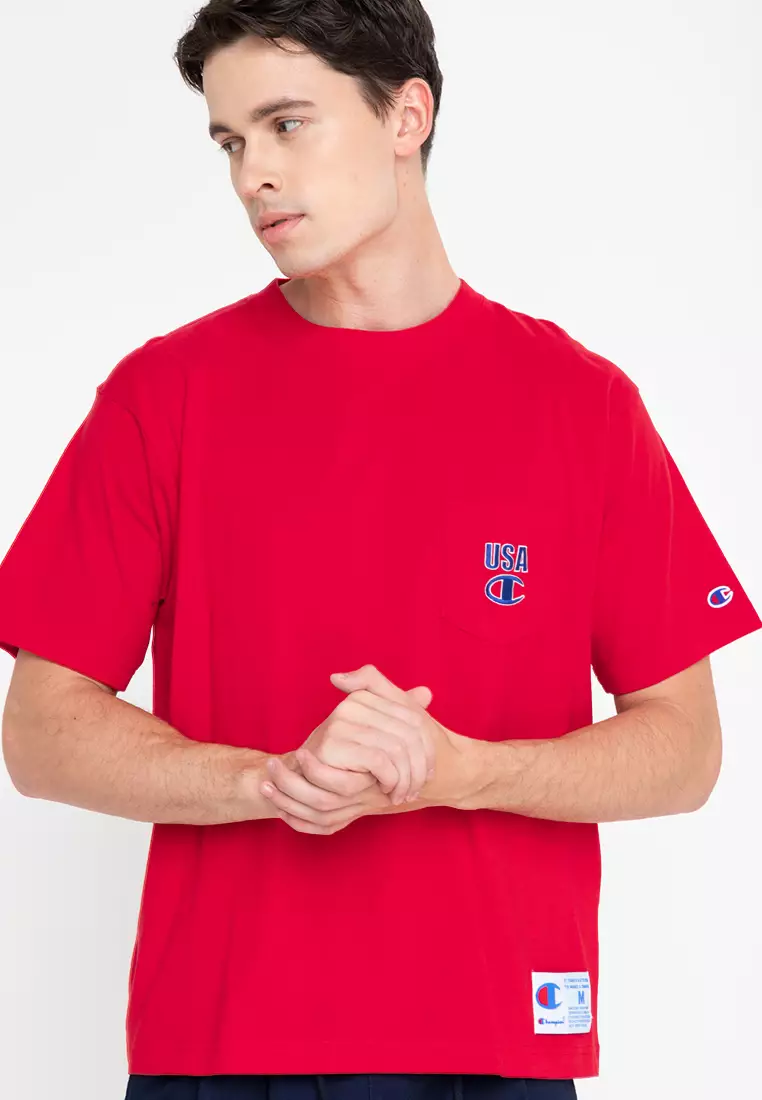 Champion red sale t shirt