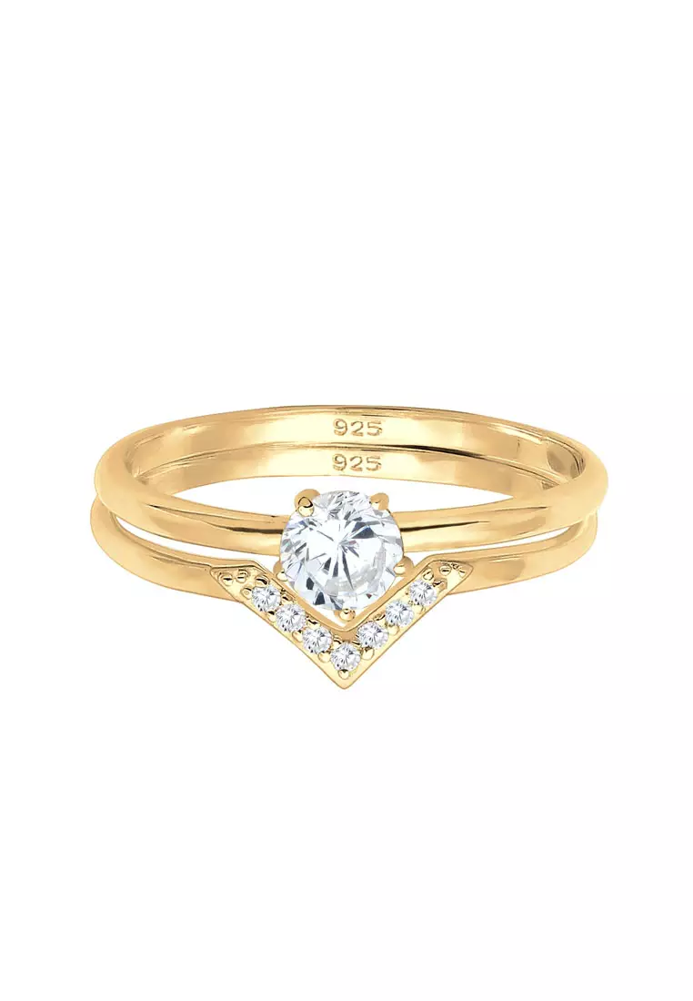 Ring Gold Plated Triangle Geo Zirconia