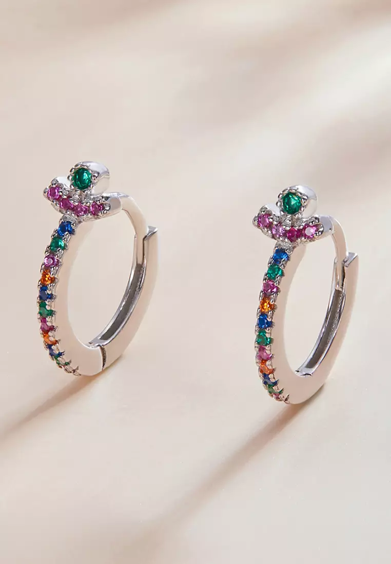Solid 925 Sterling Silver Multicoloured Huggies Earrings