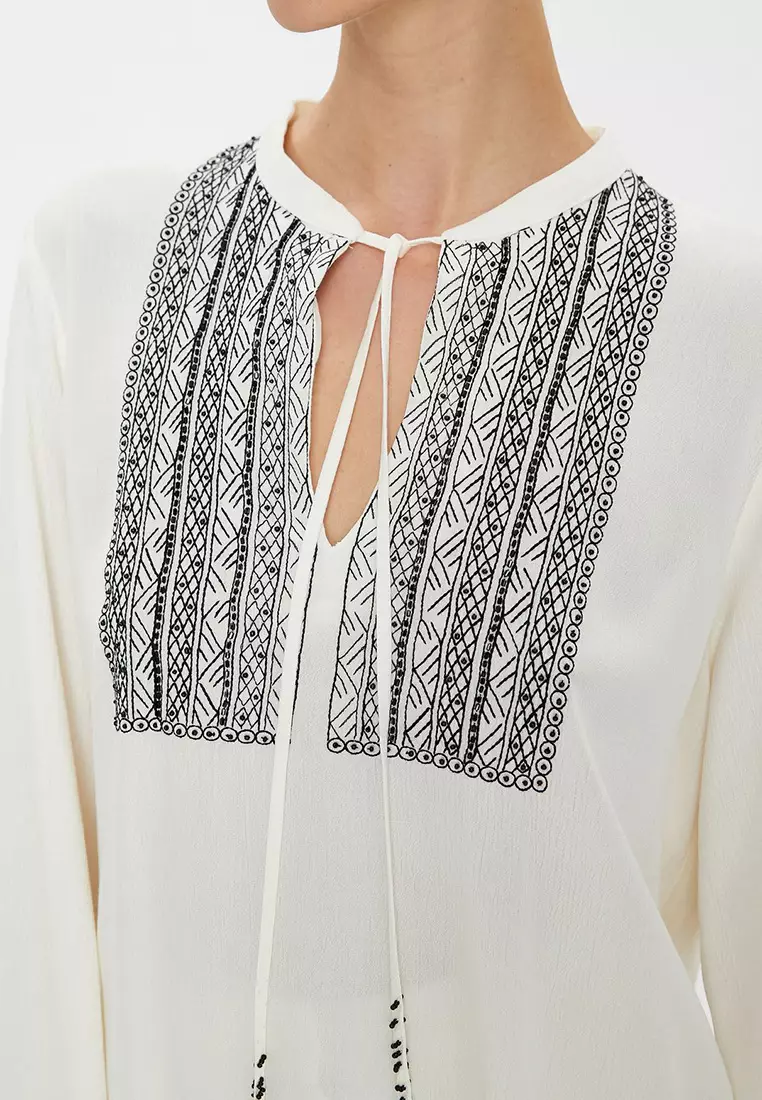 Bohemian Blouse with Embroidery Detail Long Sleeve