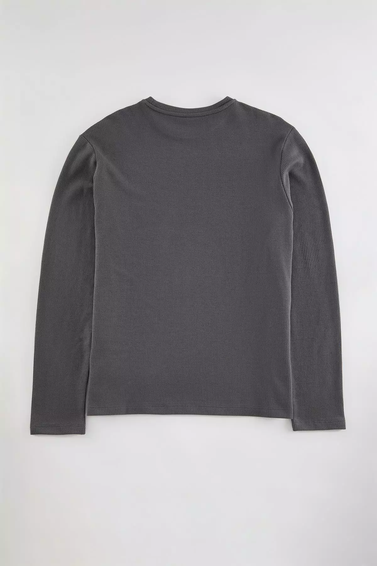 Anthracite Regular/Normal Cut Long Sleeve Basic Textured 100% Cotton T-Shirt TMNAW25TS00003
