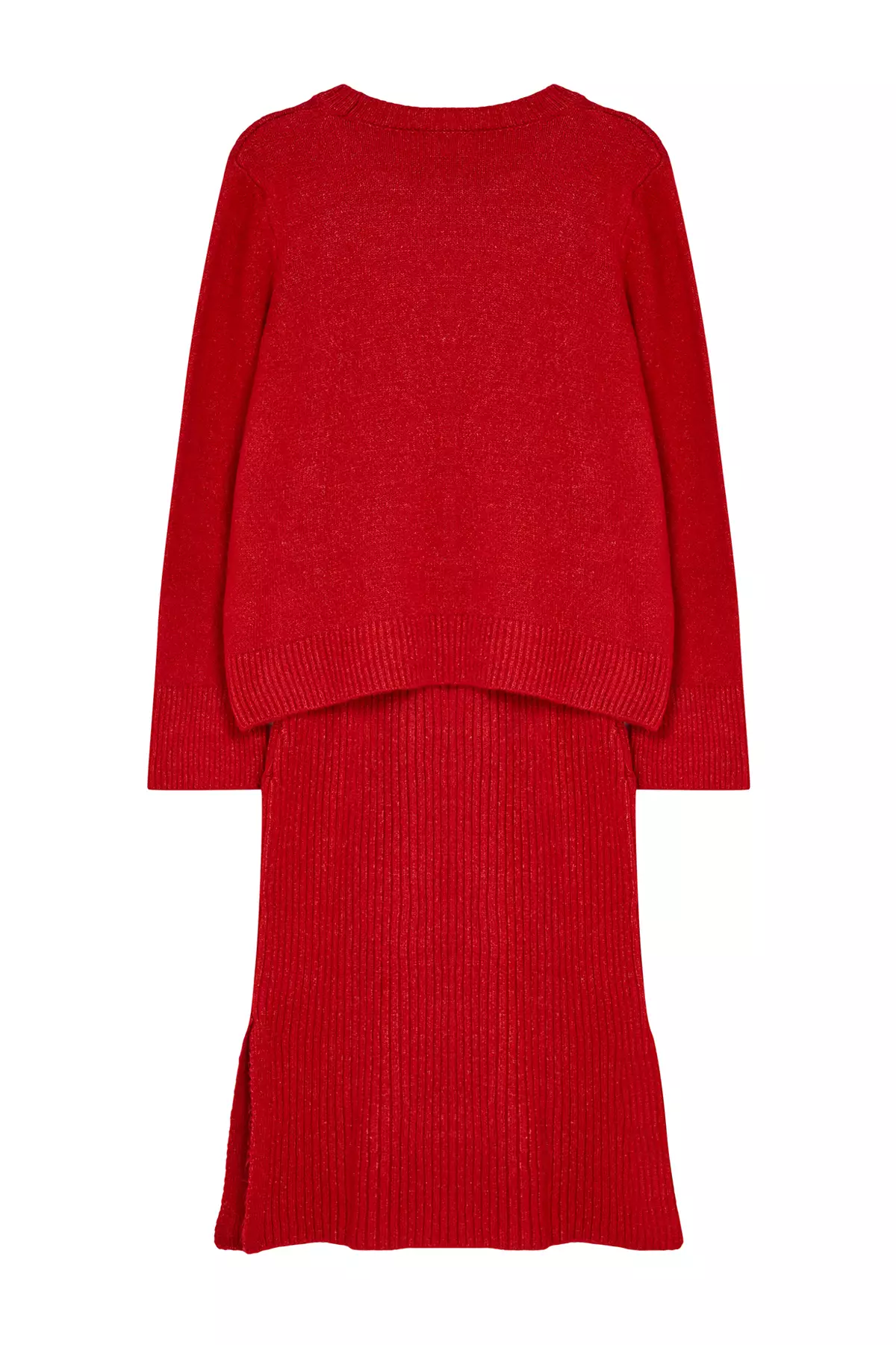 Red Soft Textured Knitwear Bottom-Top Set