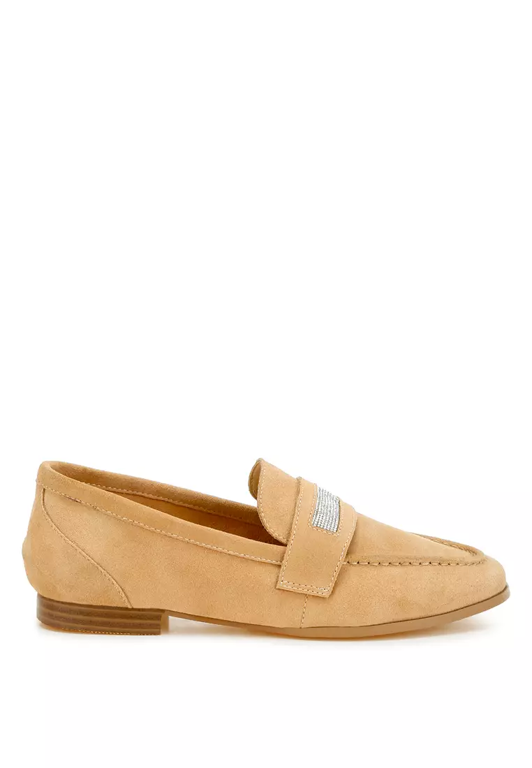 Discount on Rag & CO.  shoes - SKU: Rhinestone Penny Strap Loafers in Beige