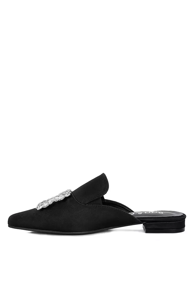 Buy Rag & CO. Diamante Brooch Satin Mules in Black 2024 Online | ZALORA ...