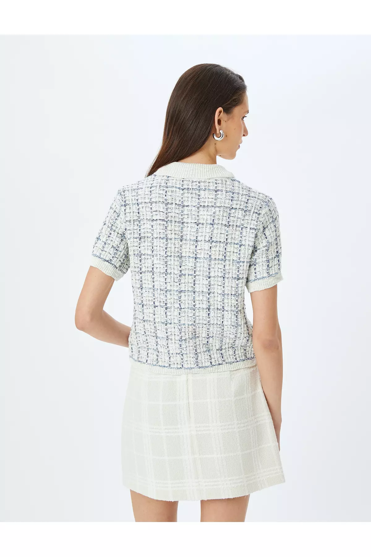 Short Sleeve Polo Neck Knitted Cardigan With Pearl Button Detail