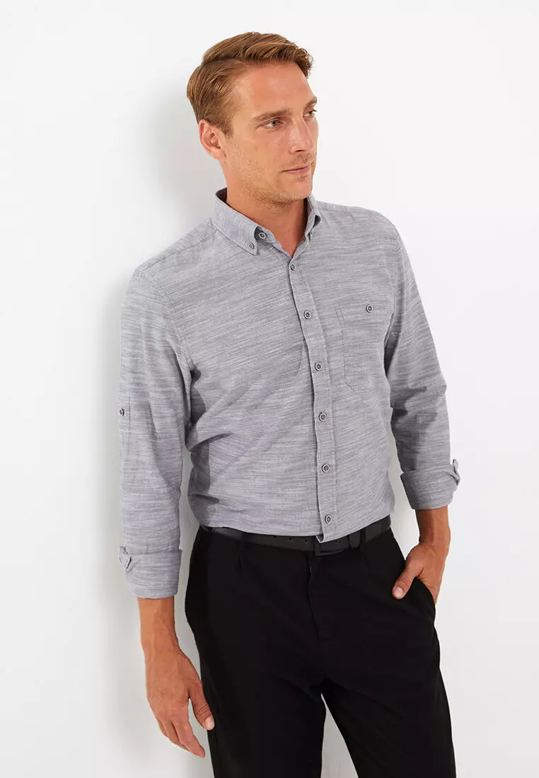 Regular Fit Long Sleeve Patterned Men's Shirt