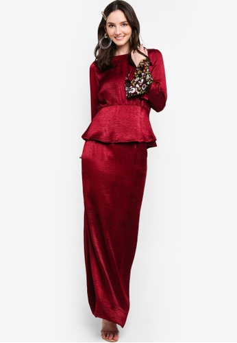 Back Lace Detailing Kurung from Lubna in Red