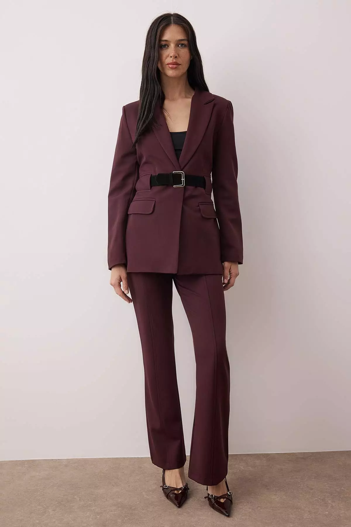 Plum Belted Fitted/Woven Blazer Jacket Twoaw26Bc68