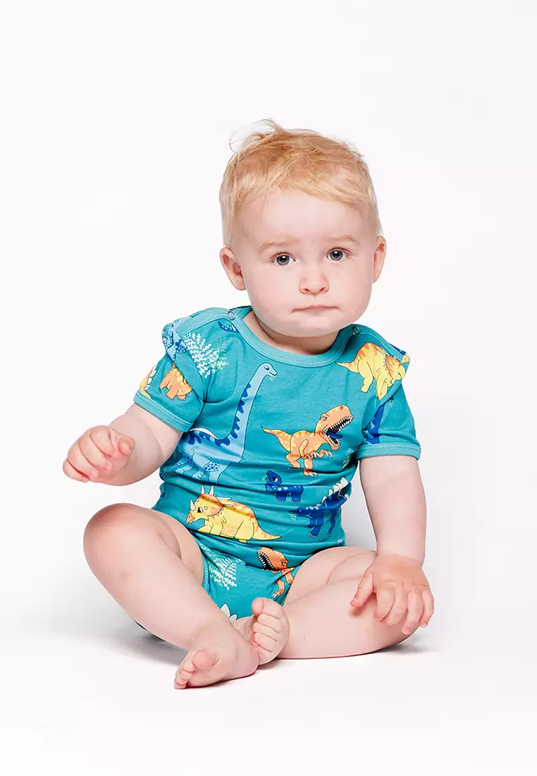 Short-sleeved baby body with dinosaurs