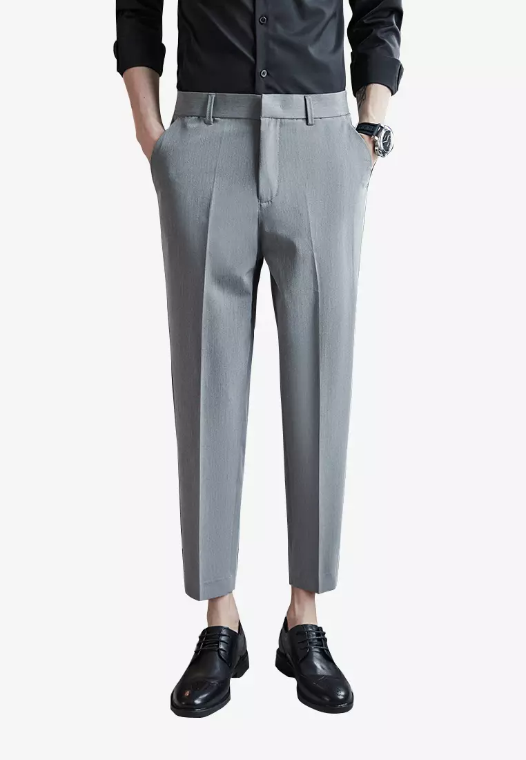 Men s Casual Plain Skinny Cropped Trousers