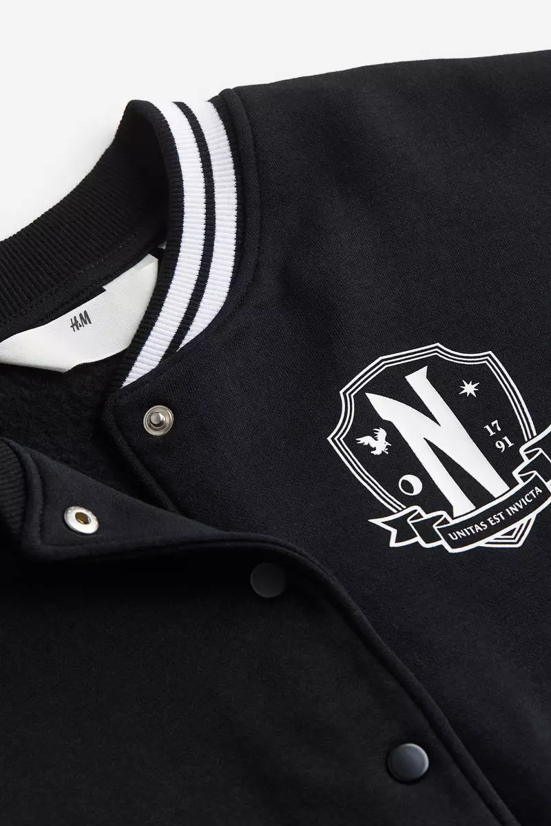 Print-motif baseball jacket