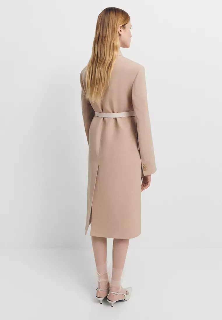 Structured Double Fabric Coat with Belt