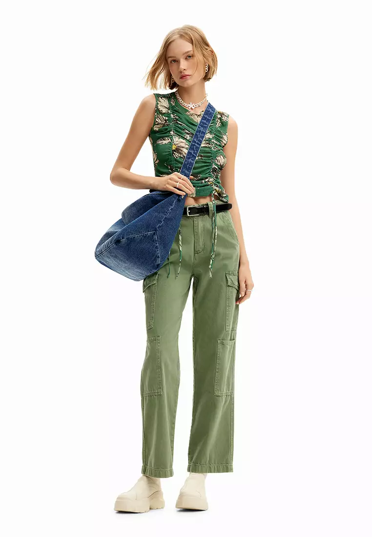 Desigual Woman Ruched floral T-shirt.