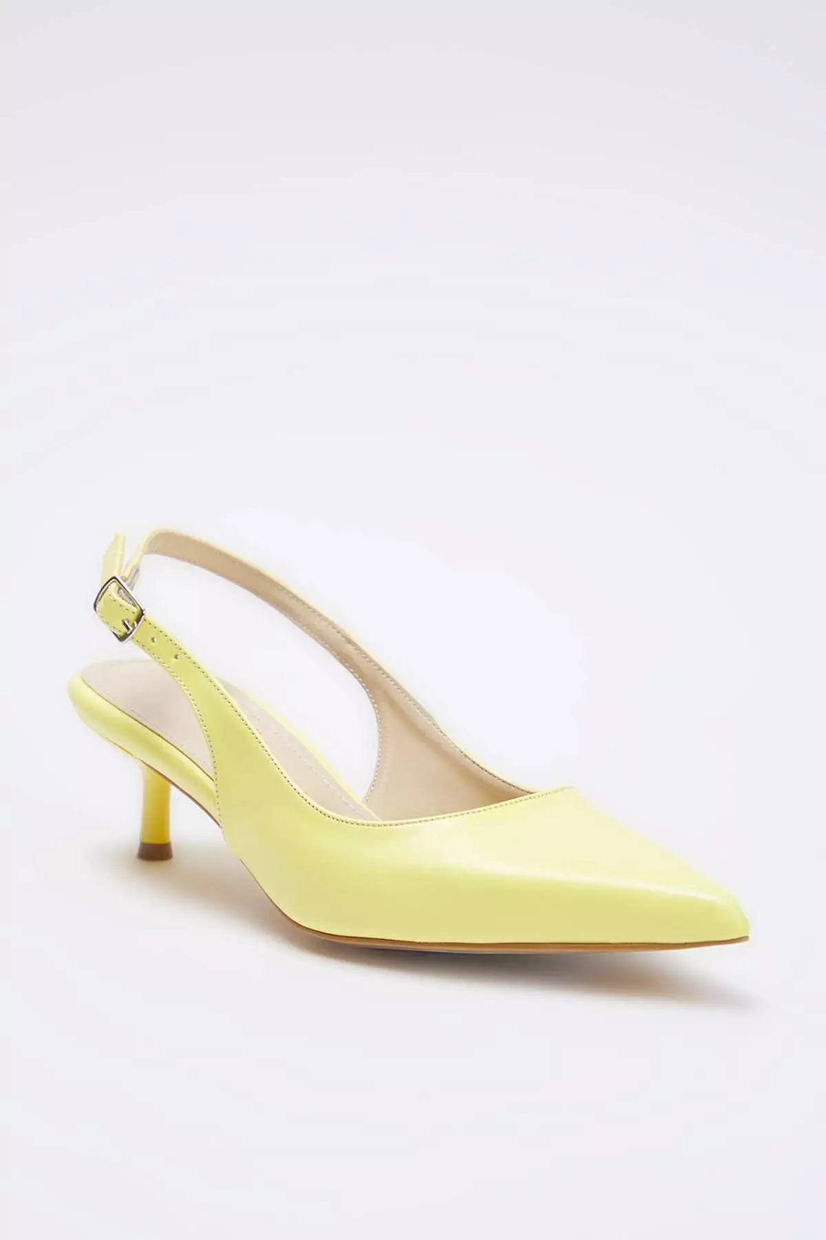 Yellow Patent Leather Pointed Toe Kitten Heels Women Classic Heels Shoes Takss25To00005