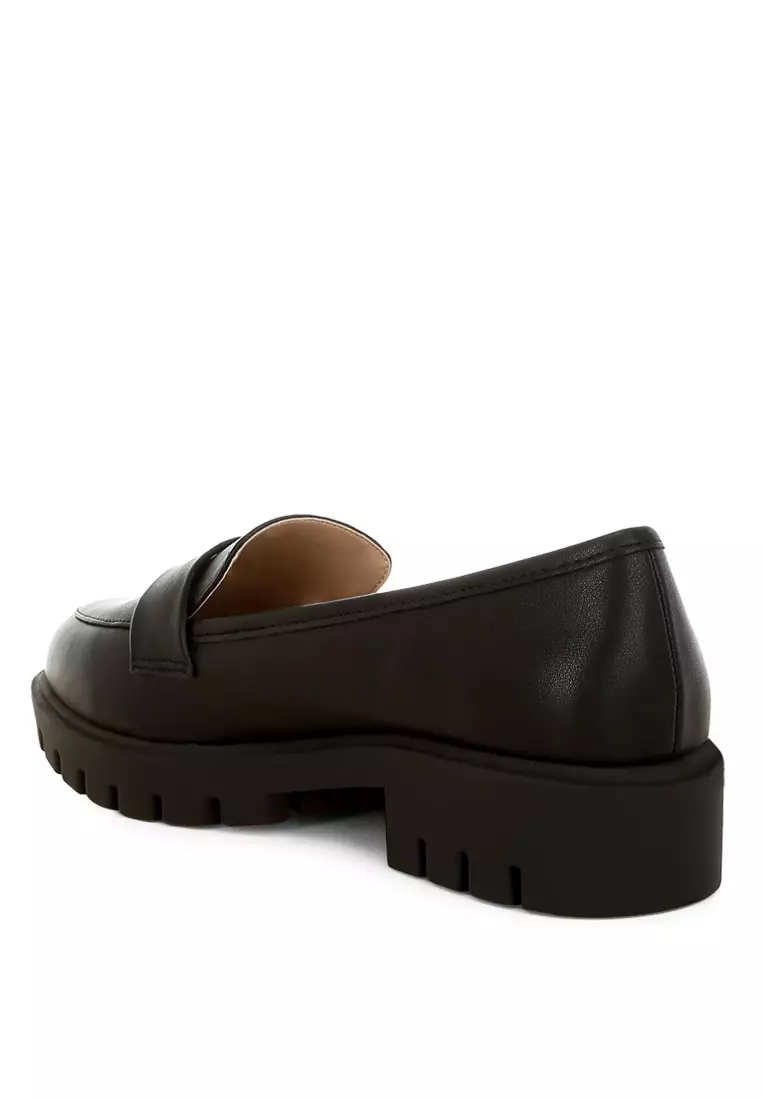 Sepatu Loafer Tebal Kulit Imitasi Warna Hitam